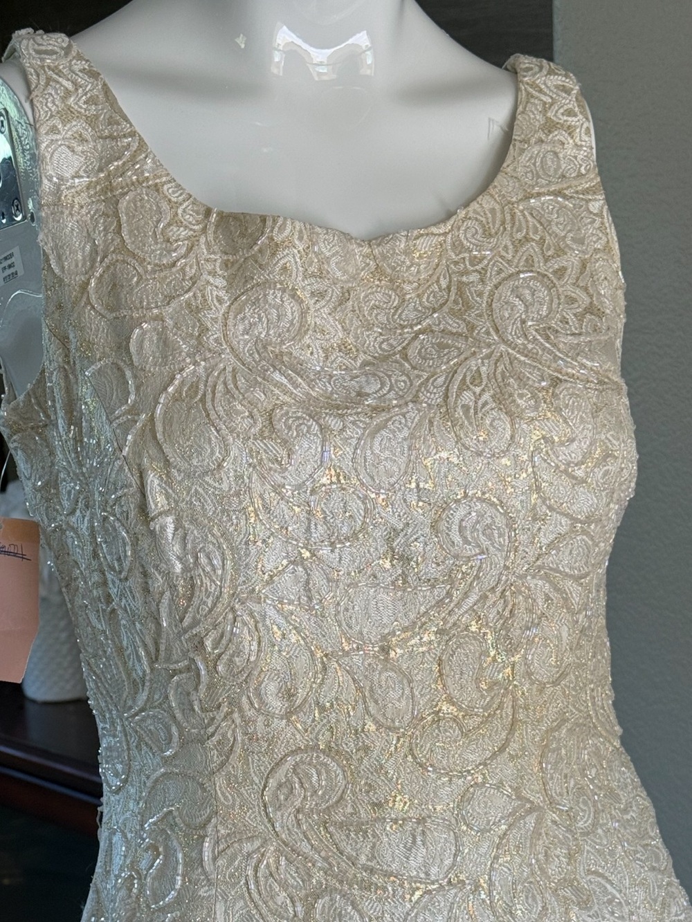 Vintage Carmen Marc Valvo 90’s Gold Metallic Embellished Jacquard Mini D…